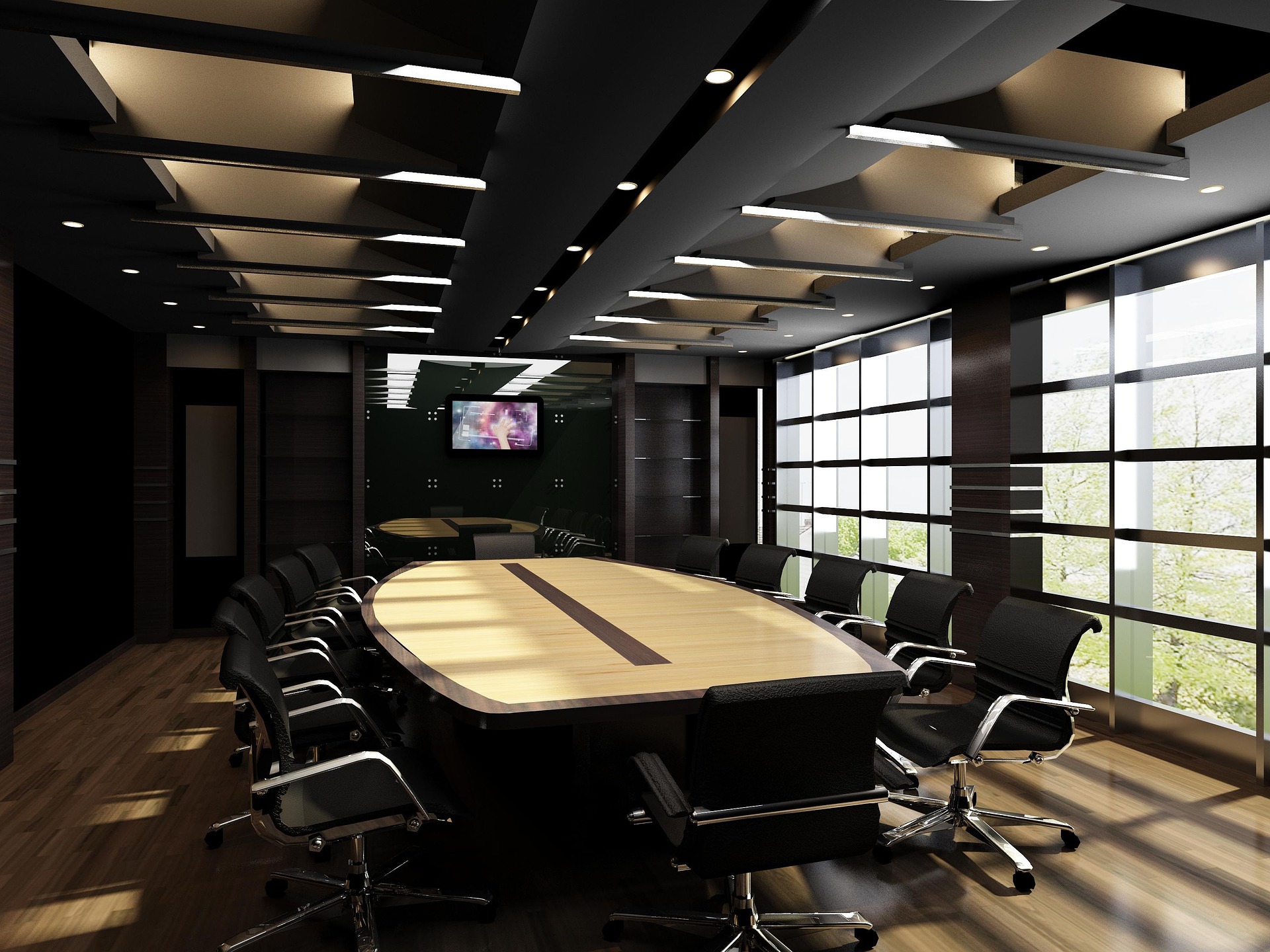Corporate office interior — professional boardroom with city view, executive meeting setting in Accra Ghana