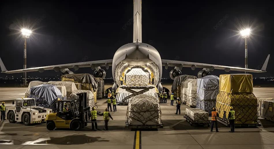 Cargo aircraft being loaded on tarmac — air freight logistics operations for international shipments
